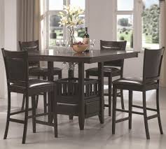 5 piece modest counter height round kitchen area table with 4 solid real wood bar stool finish in a warm black color with wood seat. Coaster Jaden Square Counter Height Table Cushioned Stool Set Value City Furniture Pub Table And Stool Sets