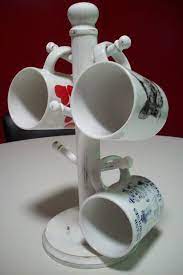 Wood Mug Tree Repurposed Shabby White Mug Rack Rustic Etsy Rustic Jewelry Display Wood Mug Mugs