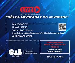 Quando é a data do ano 2021 mostrada em um calendário. Oab Tatui 26Âª Subsecao Atencao Advocacia Alteracao De Data Convite Live Em Comemoracao Ao Mes Da Advogada E Do Advogado 25 08 2021 Quarta Feira 26Âª Subsecao A