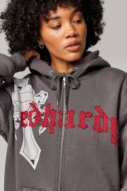 Ed Hardy Uo Exclusive Cross Zip-through Hoodie in Grey