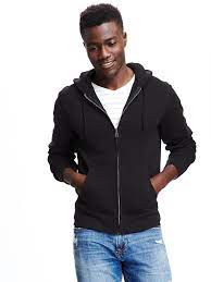 Long sleeve cotton jersey hoodie in black. Classic Zip Front Hoodie For Men Old Navy