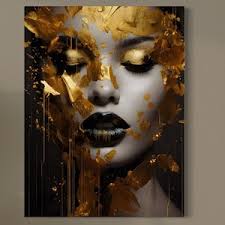 Tablou Gold Mood, panza canvas, stil fashion, 70 x 115 cm, negru + auriu