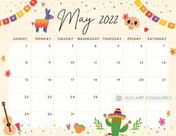 may 2022 calendar printable calendar cute fun cinco de etsy