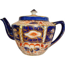 Vintage orange & white floral luster ware teapot. Wonderful English China Teapot Gaudy Welsh Orange Blue And Gold Designs England Tea Pots China Teapot English China