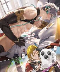 3boys, yaoi, alhaitham (genshin impact), pillow, pnk crow - Anime R34