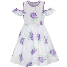 Details About Girls Dress Purple Hydrangea Flower Cold Shoulder Party Princess Size 5 12