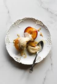 Oat Milk Ice Cream With Grilled Peaches Honey Grilled Peaches Food Oat Milk
