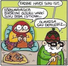Fadime Hadi Suyu Isit Korolmazasica Birsey Mi Oldugu Varki Suyu Bosa Isitacam Olmazsa Cay Demleriz Karikatur Mizah Matr Karikatur Komik Mizah