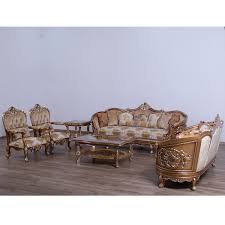 Grand European Luxury Furniture 35550 L Saint Germain Loveseat Gold Fabric Carved Gold Mahogany Gold Fabric Luxury Furniture Love Seat