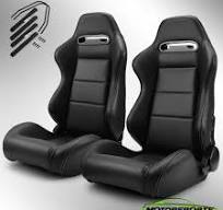 1 Pair Universal Classic Plain Black PVC Leather Easy Reclinable Racing  Seats