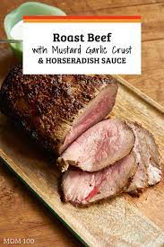 Remove the strings and slice the filet between 1/4 and 1/2 inch thick, sprinkle with salt, and place on a platter with a garnish of parsley. Roast Beef With Mustard Garlic Crust And Horseradish Sauce Recipe Roast Beef Perfect Roast Beef Roast Beef Recipes