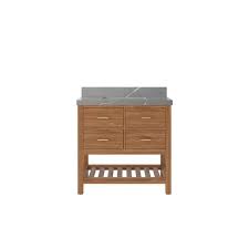 Willow Collections Parker Teak 36 in. W x 22 in. D x 36 in. H Single Sink  Bath Vanity Center in Golden Teak 2 in. Piatra Gray Quartz Top  PRK_TK_GLD_PT_GR_36