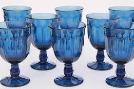 Antique Blue Colored Glass Water Goblets Wine Glasses Gibraltar Style Heavy Stemwar Colored Stemware Vintage Goblets Goblet Wine Glasses