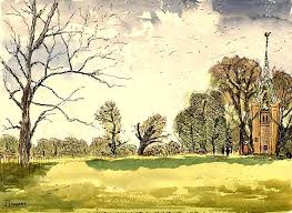 The Park And Tower At Quex Park An Original Ink And Etsy Landscape Paintings Original Ink Painting