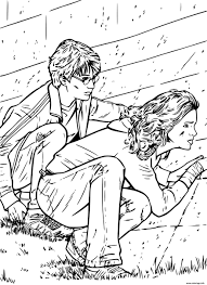 coloriage harry et hermione espionent des camarades de classe dessin potter a imprimer mouton