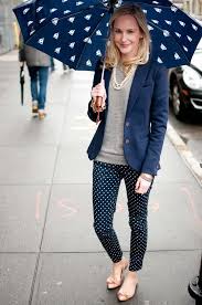 Rainy Day Work Wear For The City Dweller Polka Dots Pearls And Sail Boat Umbrellas Kelly In The City Rainy Day Fashion Rainy Day Outfit Fashion