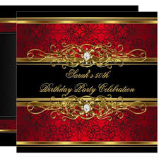 50th Birthday Black And Gold Invitations Elegant 50th Birthday Party Red Black Gold Damask Invitation Zazzle Com Black Gold Party 50th Birthday Invitations Damask Invitations