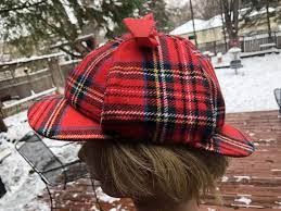 Vintage Sherlock Holmes Red Plaid Flannel Hat Double Brimmed Etsy Red Plaid Flannel Plaid Flannel Red Plaid