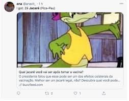 Jacaré #jacare a vacina é segura, meu avô que mora na inglaterra, já ta até brincado com o meu amigo jacaré que foi tomar a vacina, provando que ela é confiável! Web Reage Apos Bolsonaro Dizer Que Quem Tomar Vacina Pode Virar Jacare