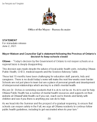 You may also want to consider your child's health condition, their learning needs, your family's ability to find childcare and resources to assist in providing home schooling. Jim Watson On Twitter Please See My And Councillor Keithegli S Statement Following The Decision By The Province Of Ontario To Keep Schools Closed Https T Co Mrwrizelma