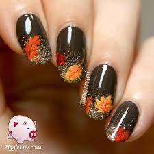 Fall Nail Art Autumn Leaves On Glitter Gradient Fall Nail Art Designs Nail Art Nail Art Designs