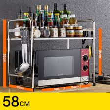 Use hanging cookware racks to make the most of vertical space, and cabinet drawers to make organization and access easy. Buy 2 Tier 58cm Multi Functional Kitchen Storage Shelf Table Rack Microwave Oven Shelving Unit Bathroom Book Shelf Cicig