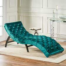 Complete with a pillow and hand tufted accents, this upholstered chaise lounge adds a luxurious touch to your home. Grasby Traditional Tufted Velvet Chaise Lounge Teal And Expresso Walmart Com Walmart Com