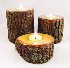 Natural wood candle holders with the original bark in tact. Wood Log Candle Holders Wood Tealight Candle Holder Manmadewoods