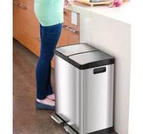 61 Liter / 16 Gallon SoftStep Stainless Steel Dual Compartment Step Trash  Can and Recycle Bin with AbsorbX Odor Filters