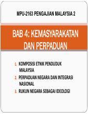 Pengajian malaysia mpw 1123 tajuk: Bab 4 Kemasyarakatan Dan Perpaduan 120517 Mpu 2163 Pengajian Malaysia 2 Bab 4 Kemasyarakatan Dan Perpaduan 1 Komposisi Etnik Penduduk Malaysia 2 Course Hero