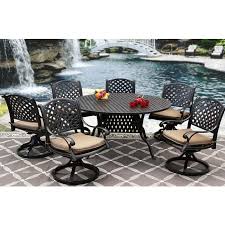 Shop our best selection of 55 to 60 in. Nassau Cast Aluminum Outdoor Patio 7pc Set 60 Inch Round Dining Table Series 3000 With Sunbrella Sesame Linen Cushion