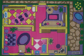 Large colourful kids village town rug city car roads. Fun Rugs Fun Time Dollhouse Ft 057 Multi Rug Studio