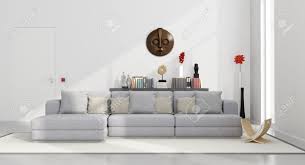 ¿cómo puede ser la decoración de un salón moderno de estilo minimalista? Blanco Salon Minimalista Con Sofa Y Decoracion Objetos Grises En Estantes Negros Representacion 3d Fotos Retratos Imagenes Y Fotografia De Archivo Libres De Derecho Image 48467941