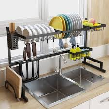 Black Stainless Steel Kitchen Rack Sink Sink Dish Rack Drain Bowl Rack Dish Rack Kitchen Supplies Storage Rack Kitchen Rack Kitchen Utensil Storage Stainless Steel Kitchen Shelves