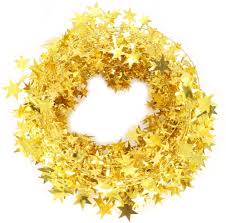 Tinsel is a type of decorative material that mimics the effect of ice, consisting of thin strips of sparkling material attached to a thread. Amazon Com Vesil Christmas Tinsel Gold Star Wire Garland Tree Decorations 2 Pcs X 25 Ft Home Kitchen
