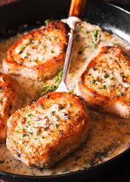 With a thicker cut of meat, you would need to put the meat in first and then add the veggies to the pan later. Pork Chops In Creamy White Wine Sauce What S In The Pan