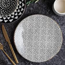 Thyme Table Dinnerware Black White Dot Stoneware Round Salad Plate Walmart Com Black Dinnerware Plates Dinnerware