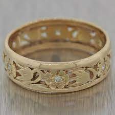 1900 S Antique Victorian 14k Yellow Gold Flower Filigree Wedding Band Ring Antique Wedding Rings Victorian Filigree Wedding Band Wedding Ring Bands
