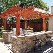 Give your patio a shaded natural beauty with our pergolas and gazebos that will allow you to enjoy hours of relaxation. Outdoor Kitchen Pergola Custom Redwood Kitchen Pergola Kit