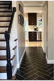 Herringbone Hallway Sammy Spiegel Black Floor Tiles Hall Flooring Black And White Stairs