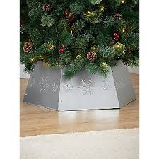 Ivory silk christmas tree skirt with red and silver herringbone border. Silver Metal Christmas Tree Skirt Christmas George At Asda