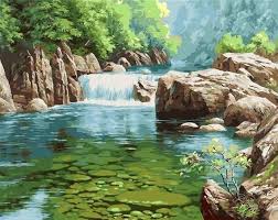 Paint By Number Kit Clear River Water Diy Fast Shipping Paintbynumbers By Ourpaintaddictions Scenery Paintings Anime Scenery Landscape Pictures