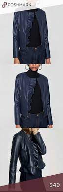 Zara Faux Leather Jacket With Ruffle Trim Nwt Faux Leather Jackets Fashion Clothes Design