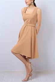 49 95 Tl Bej U Yaka Bayan Elbise 14193b Modamizbir Elbise Moda Stilleri Elbise Modelleri