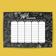 School Timetable Template On Chalk Board With Hand Drawn Dino Timetable Template School Timetable How To Draw Hands