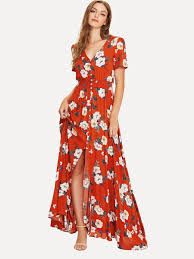 Shirred Waist Floral Print Maxi Dress Shein Sheinside Vestidos Compridos Vestido Maxi Estampa Floral Vestidos Legais