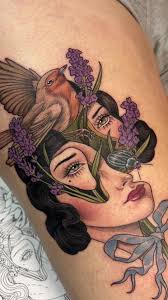 Split vintage Lady with Robin, Lavender and Rosemary Beetle for Hebe 💜  #vintagevibes #floraltattoo #birdslove #vintagestyle #surrealism  #surrealart #tattoostyle #neotraditionaltattoo #tattooprocess ...