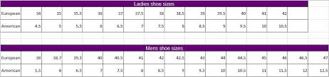 74 curious exustar shoe size chart