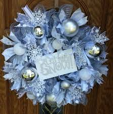 How to make a mesh wreath. Christmas Winter Silver And White Deco Mesh Wreath With Let It Snow Sign Christmas Wreath Craft Christmas Mesh Wreaths Christmas Wreaths Diy