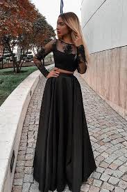 Two Pieces Long Black Lace Prom Dresses For Teens Graduation Dresses Z1945 Vestidos De Fiesta Vestidos De Noche Juveniles Vestidos Negros Largos